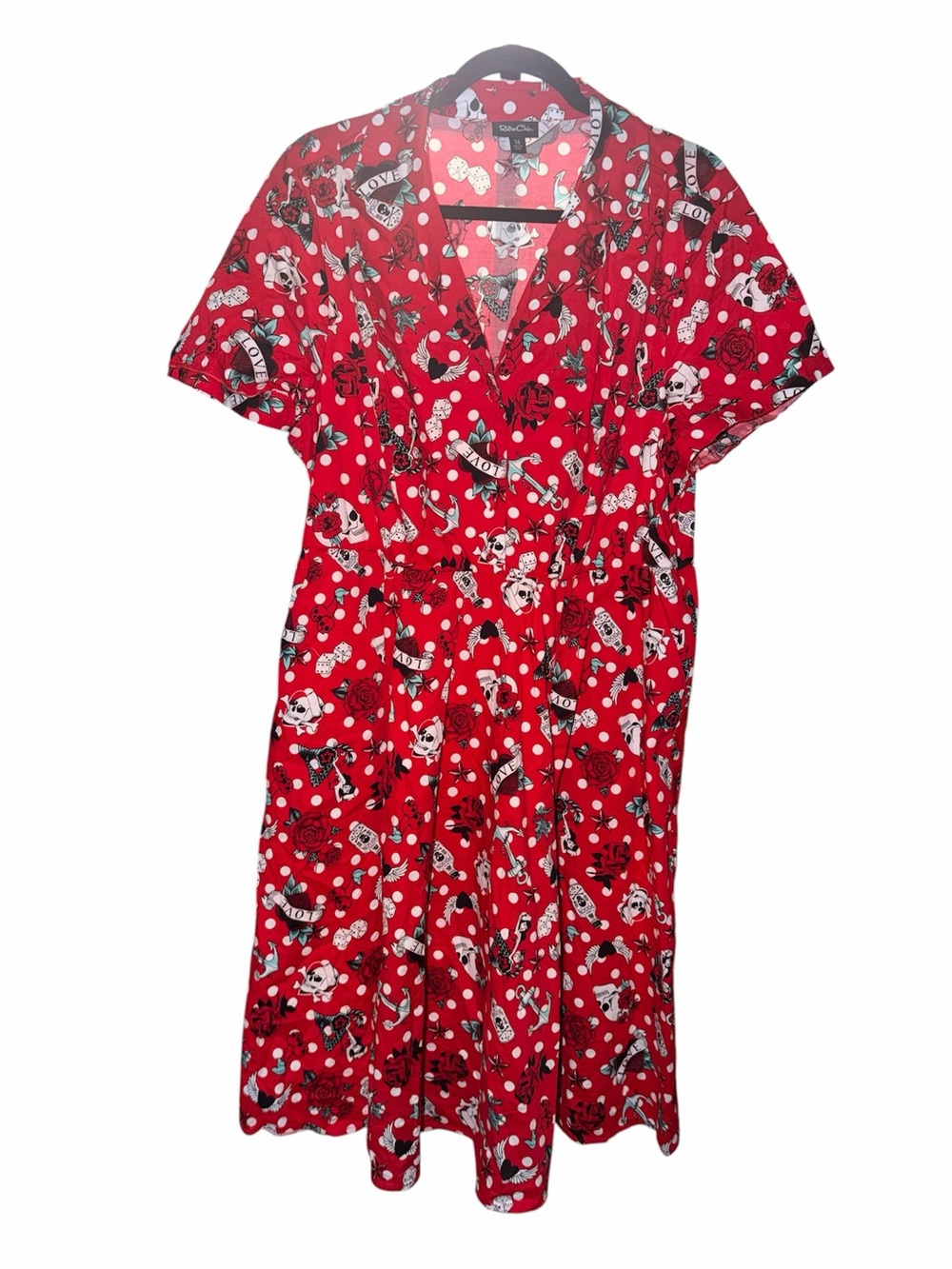 Retro Chic by Torrid Red Graphic-Print Floral Skull Midi Wrap Dress